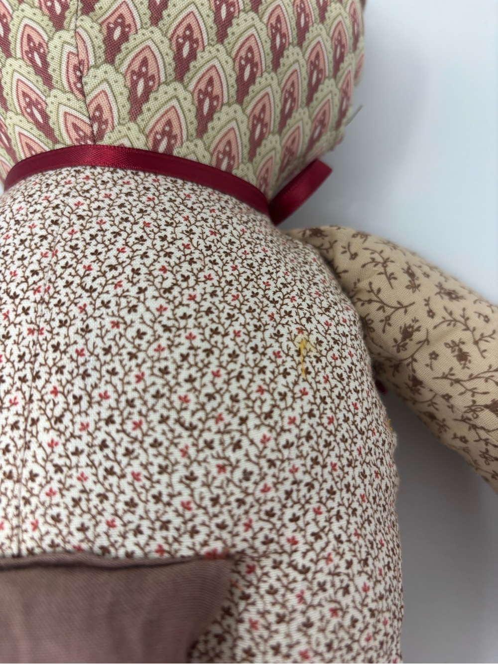 Granny core Handmade Patchwork Brown Teddy Bear Doll with Ribbon - Picture 5 of 6
